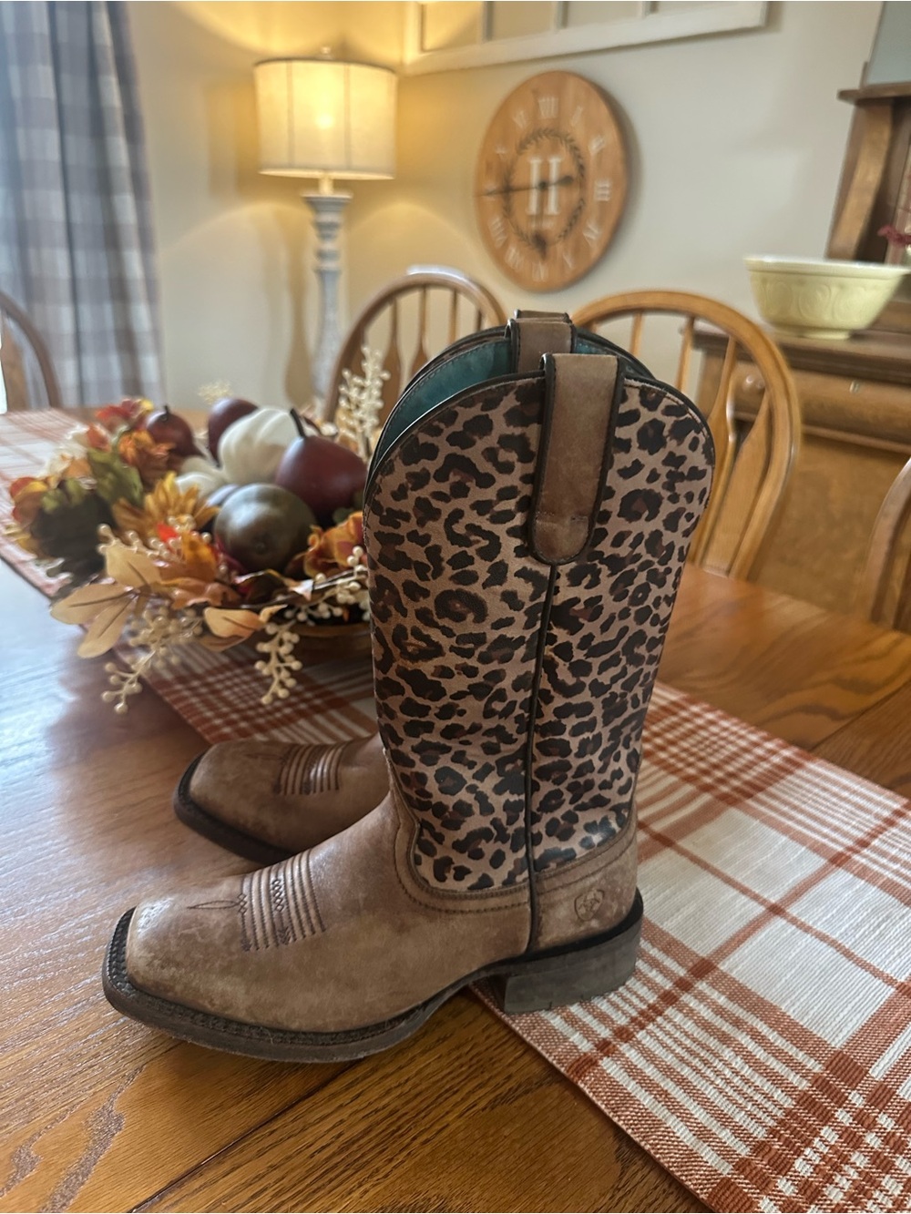 Ariat Brown Leather Cowgirl Boots with Leopard Shaft